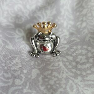 Silver Frog Brooch with Gold Crown and Red Heart